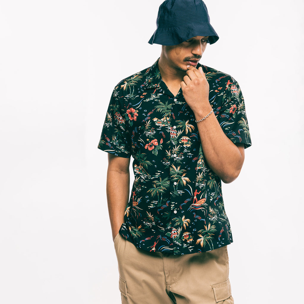 Gitman Vintage Black Hawaiian Print Camp Shirt