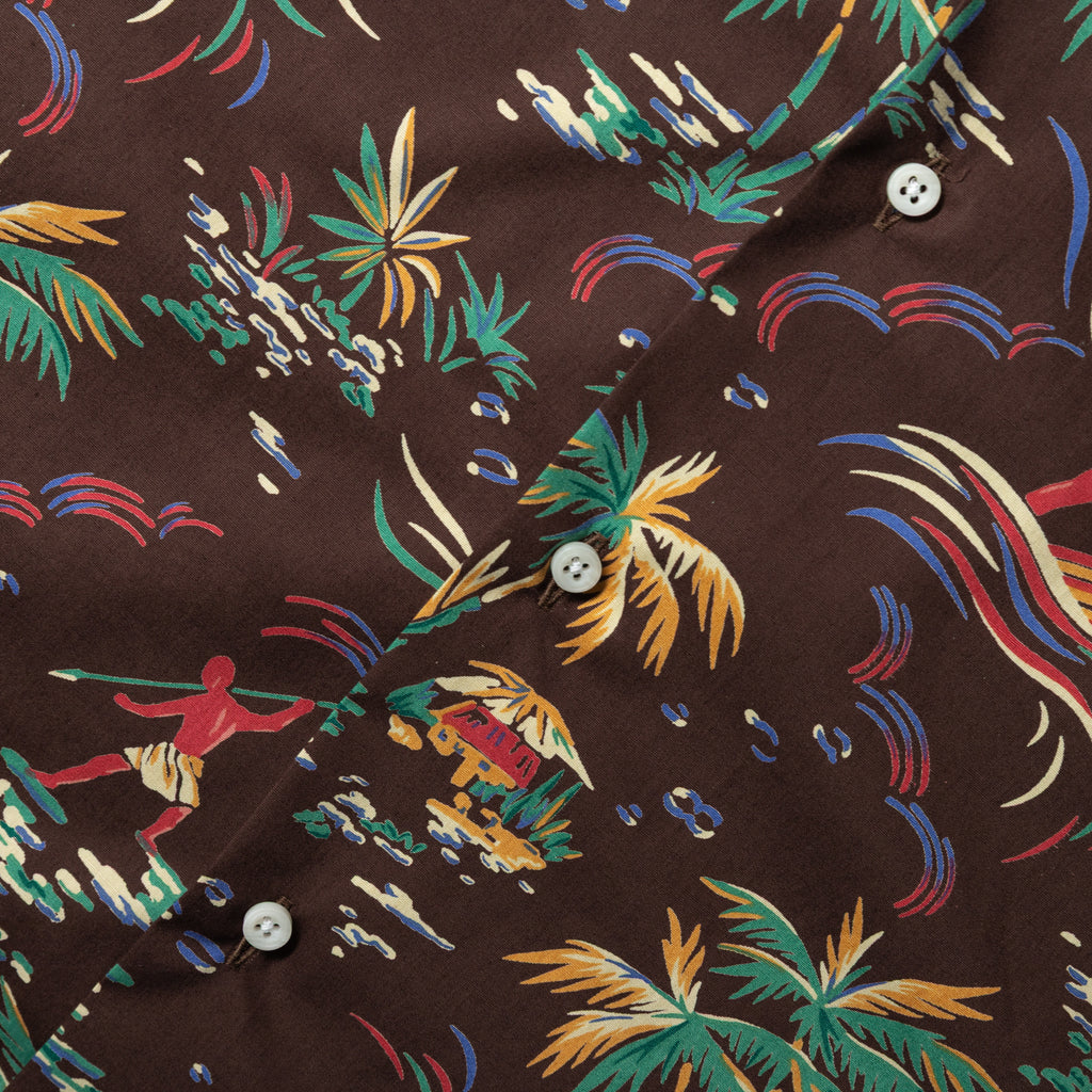 Gitman Vintage Brown Hawaiian Print Camp Shirt