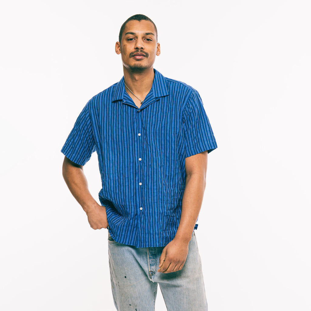 Gitman Vintage Indigo Awning Stripe Camp Shirt