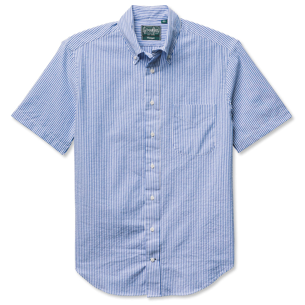 Gitman Vintage Blue Stripe Seersucker Short Sleeve Shirt