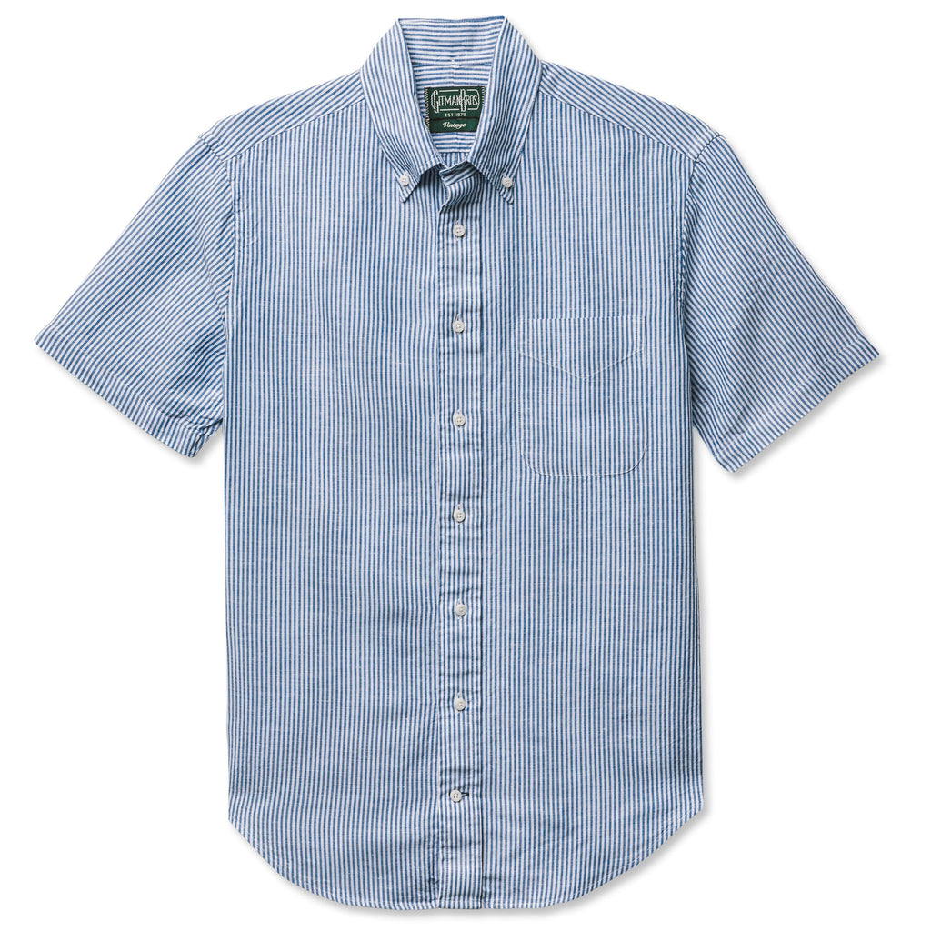 Gitman Vintage Blue Stripe Linen Short Sleeve Shirt