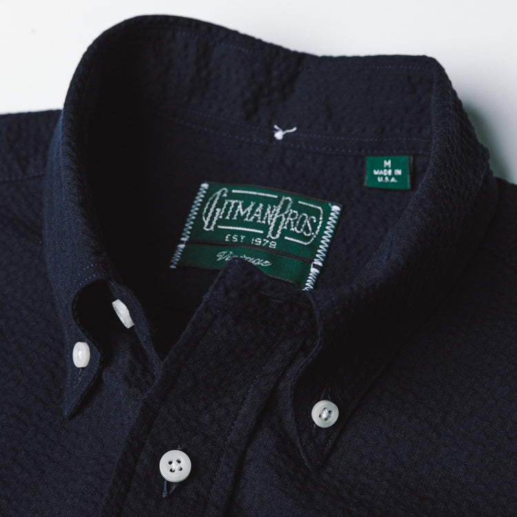 Gitman Vintage Navy Overdye Seersucker Short Sleeve Shirt
