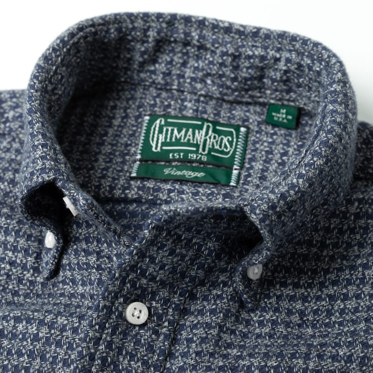 Gitman Vintage Navy Brushed Houndstooth Flannel Shirt