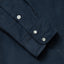 A navy shirt sleeve and cuff, three white buttons.