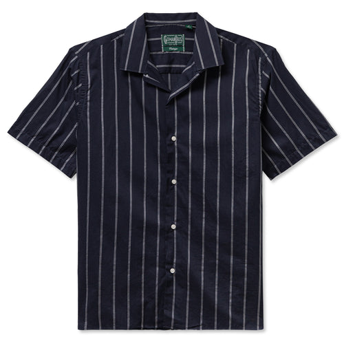 Navy Metallic Stripe Voile Camp Shirt