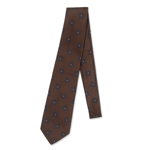 Brown Tossed Cubes Silk Tie