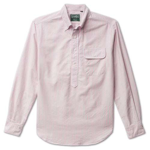 The Pink Japanese Spring Oxford shirt made from Japanese cotton features crisp breathable fabric with barrel cuffs, a button through chest pocket, and white buttons.
