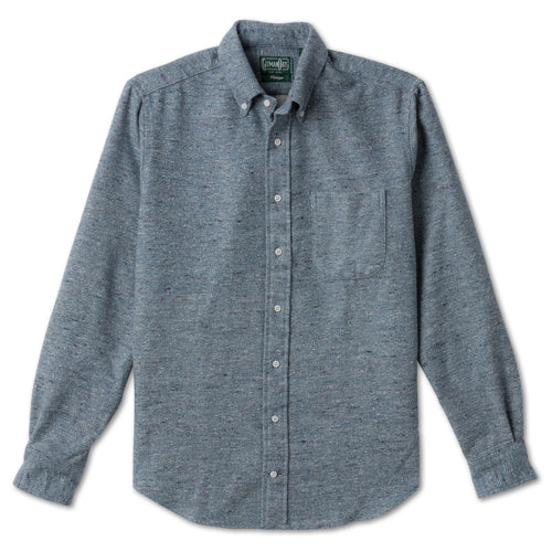 Blue Nepped Chambray sport shirt features textured cotton chambray fabric, button-down collar, lined cuffs, chest pocket, and classic shirting construction.