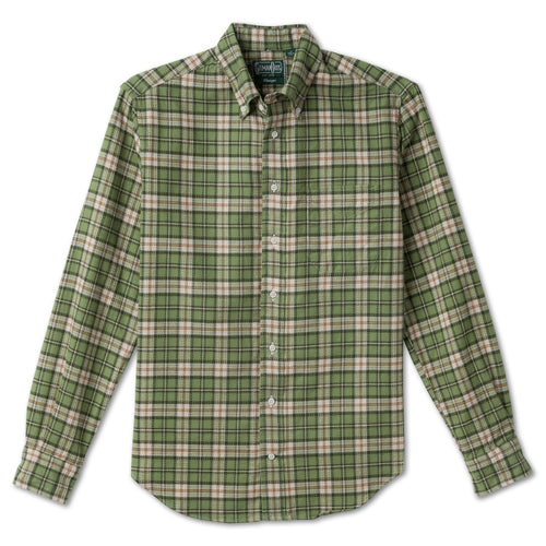 Green Brushed Dobby Check sport shirt features soft brushed cotton dobby fabric, a classic check pattern, button-down collar, lined cuffs, and chest pocket.