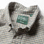 Close-up of the Ecru Brushed Dobby Check sport shirt's button-down collar featuring a lined collar and classic button detail.