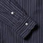 Close-up of the Navy Brushed Dobby Stripe sport shirt's lined cuff and buttons, showcasing its soft brushed dobby fabric and stripe pattern.