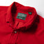 Close-up of the Red 16-Wale Corduroy sport shirt's button-down collar featuring a lined collar and classic button detail.