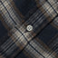 Close-up of the Navy Checked Tweed sport shirt's button placket featuring classic buttons and textured checked tweed fabric.