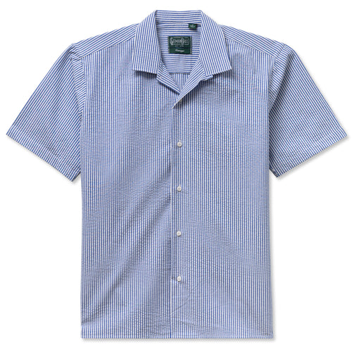 Blue Stripe Seersucker Camp Shirt