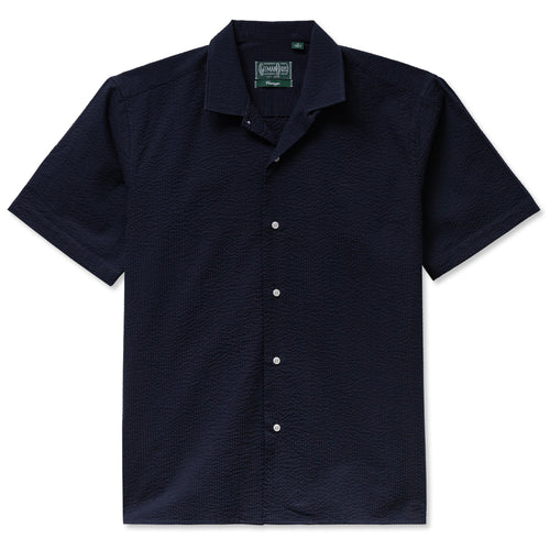 Navy Overdye Seersucker Camp Shirt