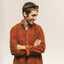 Red Printed Check Corduroy